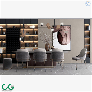 3d model of modern light luxury dining table and chairs
